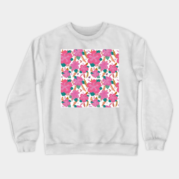 Tropical Pink Hibiscus Flower Pattern Crewneck Sweatshirt by traceyart